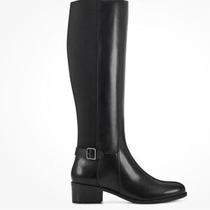 Easy Spirit Chaza Stretch Zipper Knee-High Leather Boots Black Size 6 Wide Calf